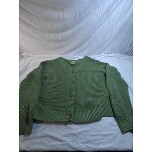 Thereabouts Sage Green Waffle Knit Cardigan Sweater Womens 2XL Plus VNeck Button